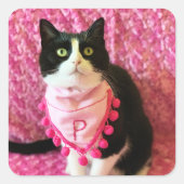 Hübsche Pink Pfirsiche Tuxedo Kat Sticker (Vorderseite)