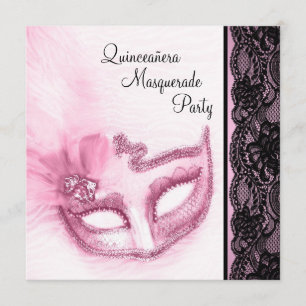 Hübsche Pink Quinceanera-Masquerade-Party Einladung