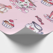 Hübsche Pink Teacups & Cupcakes Kinderdusche Geschenkpapier (Ecke)