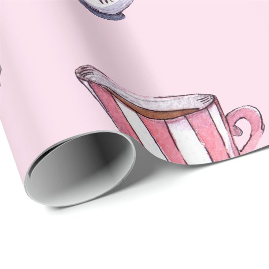 Hübsche Pink Teacups & Cupcakes Kinderdusche Geschenkpapier (Rolleneckpunkt)