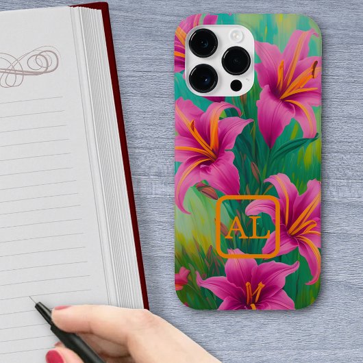 Hübsche Pink Tiger Lilies Ölgemälde Mit Monogramm Case-Mate iPhone Hülle