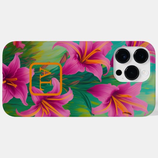 Hübsche Pink Tiger Lilies Ölgemälde Mit Monogramm Case-Mate iPhone Hülle (Rückseite (Horizontal))
