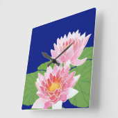 Hübsche Pink Water Lilie: Square Wall Clock Quadratische Wanduhr (Winkel)