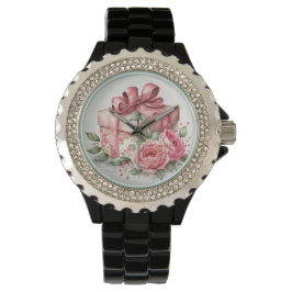 HÜBSCHE PINK WATERCOLOR ROSE & GESCHENKBOXEN ARMBANDUHR