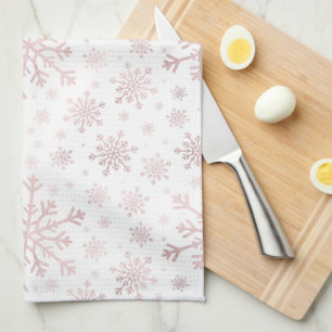 Hübsche Pink Weihnachtsschneeflocken im Winter We Geschirrtuch