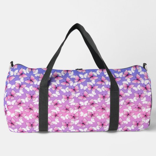 Hübsche pink-weiße Schmetterlingsmuster-Duffeltasc Duffle Bag (Vorderseite)