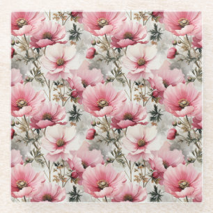 HÜBSCHE PINK & WHITE POPPONE ANEMONE BLUME GLASUNTERSETZER