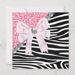 Hübsche Pink Zebra und Leopard Süße 16 Party Einladung