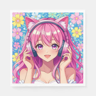 Hübsche pinkfarbene Anime-Geburtstagsfeier für Mäd Serviette