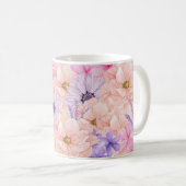 hübsche pinkfarbene Aquarellfarben-Blume mit Monog Kaffeetasse (VorderseiteRechts)