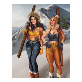 Hübsche Pinup Girls Skifahren Fotodruck