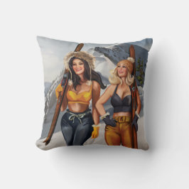 Hübsche Pinup Girls Skifahren Kissen
