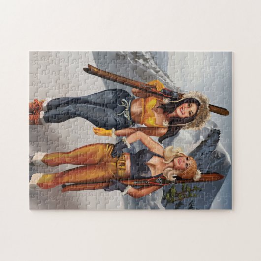 Hübsche Pinup Girls Skifahren Puzzle (Horizontal)