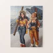 Hübsche Pinup Girls Skifahren Puzzle (Vertikal)