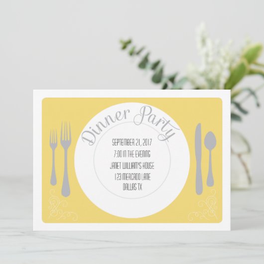 Hübsche Plattenabendessen-Party Einladung (Stehend Vorderseite)
