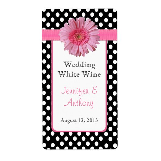 Hübsche Polka Dot & Daisy Wedding Wine Labels (Vorne)