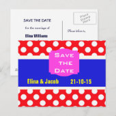 Hübsche Polka Dots Save the Date Postkarte (rot) (Vorne/Hinten)