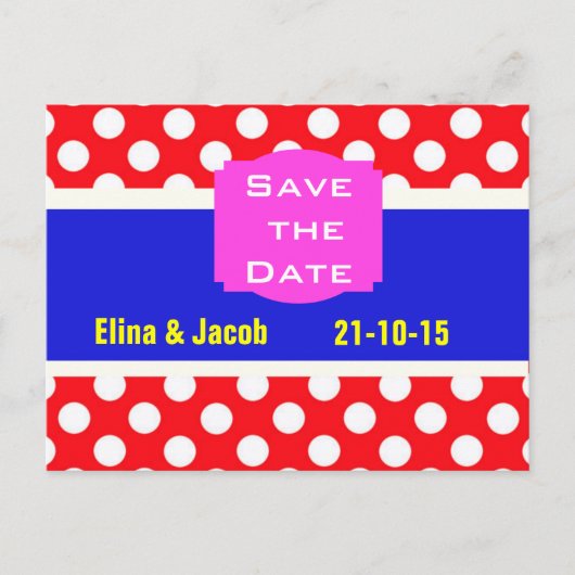 Hübsche Polka Dots Save the Date Postkarte (rot) (Vorderseite)