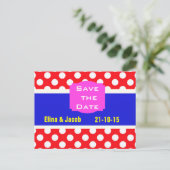 Hübsche Polka Dots Save the Date Postkarte (rot) (Stehend Vorderseite)