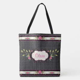 Hübsche Polka Dots und rosa Rosen Tote Tasche