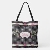 Hübsche Polka Dots und rosa Rosen Tote Tasche (Rückseite)