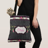 Hübsche Polka Dots und rosa Rosen Tote Tasche (Von Nahem)