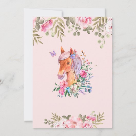 Hübsche Pony Floral Baby Dusche Einladung (Rückseite)