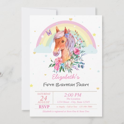Hübsche Pony Rainbow Stars Einladung zum Geburtsta (Vorderseite)