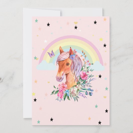 Hübsche Pony Rainbow Stars Einladung zum Geburtsta (Rückseite)