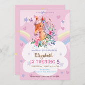 Hübsche Pony Rainbow Stars Herzens Geburtstag Einladung (Vorne/Hinten)