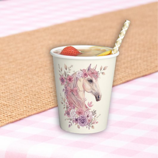Hübsche Ponys Pastell Blumen Pferd Mädchen Pappbecher