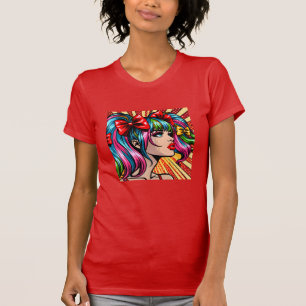Hübsche Pop-Art-Comic-Girl-Bunte-AI-Kunst T-Shirt