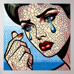 Hübsche Pop-Art-Comic-Traurige Frau mit Tränen Poster