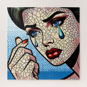 Hübsche Pop-Art-Comic-Traurige Frau mit Tränen Puzzle