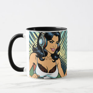 Hübsche Pop-Art-DJ beim Jammen Tasse