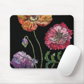 Hübsche Poppies auf Schwarzer Wasserfarbenmalerei Mousepad (Mit Mouse)