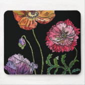 Hübsche Poppies auf Schwarzer Wasserfarbenmalerei Mousepad (Vorne)