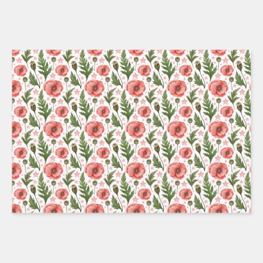 Hübsche Poppies Foliage Geschenkpapier Set (Vorderseite 3)