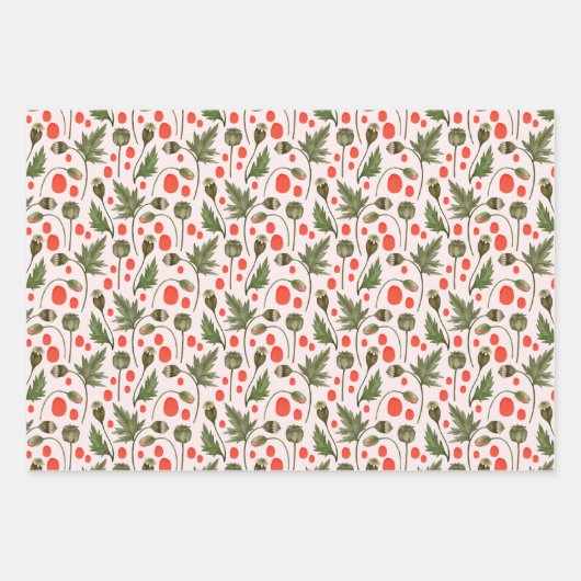 Hübsche Poppies Foliage Geschenkpapier Set (Vorderseite)