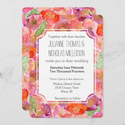 Hübsche Poppies-Hochzeit Einladung (Vorne/Hinten)