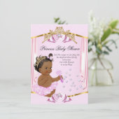 Hübsche Princess Baby Dusche Rosa Gold Ethnic Einladung (Stehend Vorderseite)