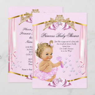 Hübsche Prinzessin Baby Shower Pink Gold Blond Einladung