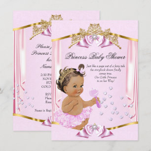Hübsche Prinzessin Baby Shower Pink Gold Brünette Einladung