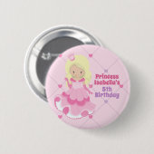 Hübsche Prinzessin Birthday Girl Personalisiert Pi Button (Vorne & Hinten)
