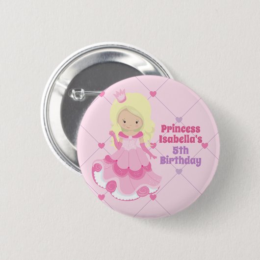 Hübsche Prinzessin Birthday Girl Personalisiert Pi Button (Vorne & Hinten)