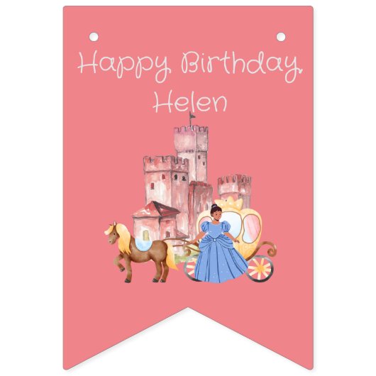 Hübsche Prinzessin & Burg mit bearbeitetem Text Wimpelkette (Erste Fahne)