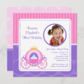 Hübsche Prinzessin Carriage Foto Birthday Einladung (Vorne/Hinten)