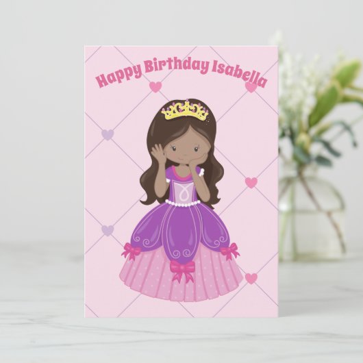 Hübsche Prinzessin Custom Hispanic Girl Pink Gebur Karte (Stehend Vorderseite)