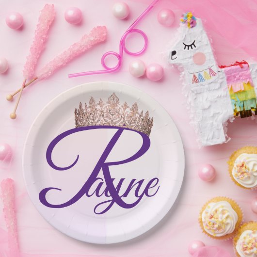 Hübsche Prinzessin Pink Crown Monogram Pappteller (Party)