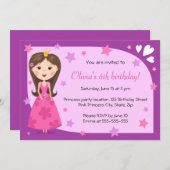 Hübsche Prinzessin pink lila niedlichen Geburtstag Einladung (Vorne/Hinten)